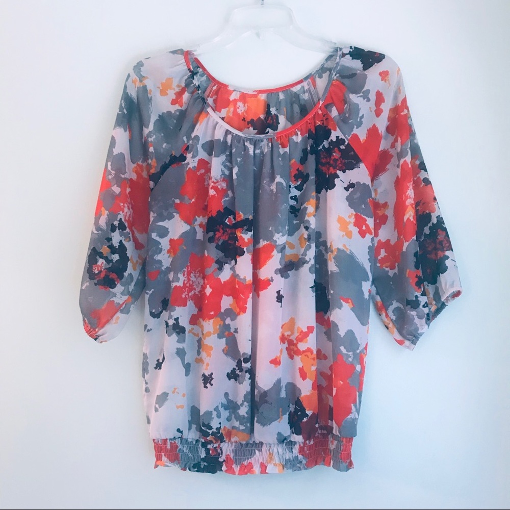 The Limited Orange and Grey Splatter Blouse